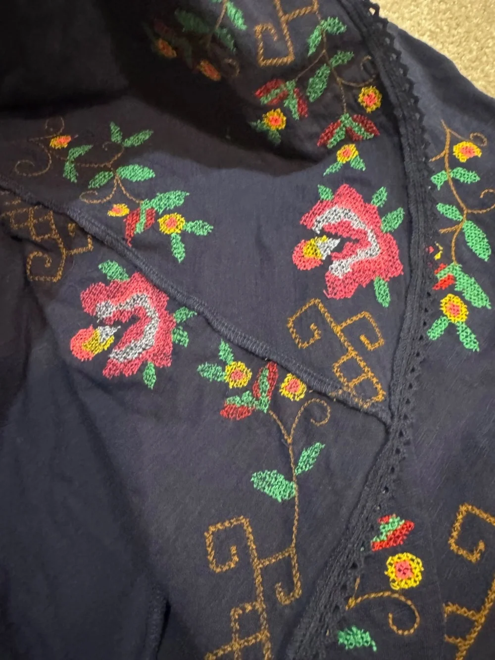 Free People Navy Floral Embroidered Tank Top